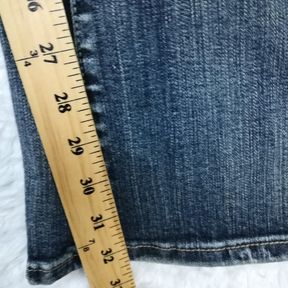 Vigoss Womens Jeans Flare Low Flap Pocket Blue Denim Vintage Wash Distressed 7 - Picture 5 of 10